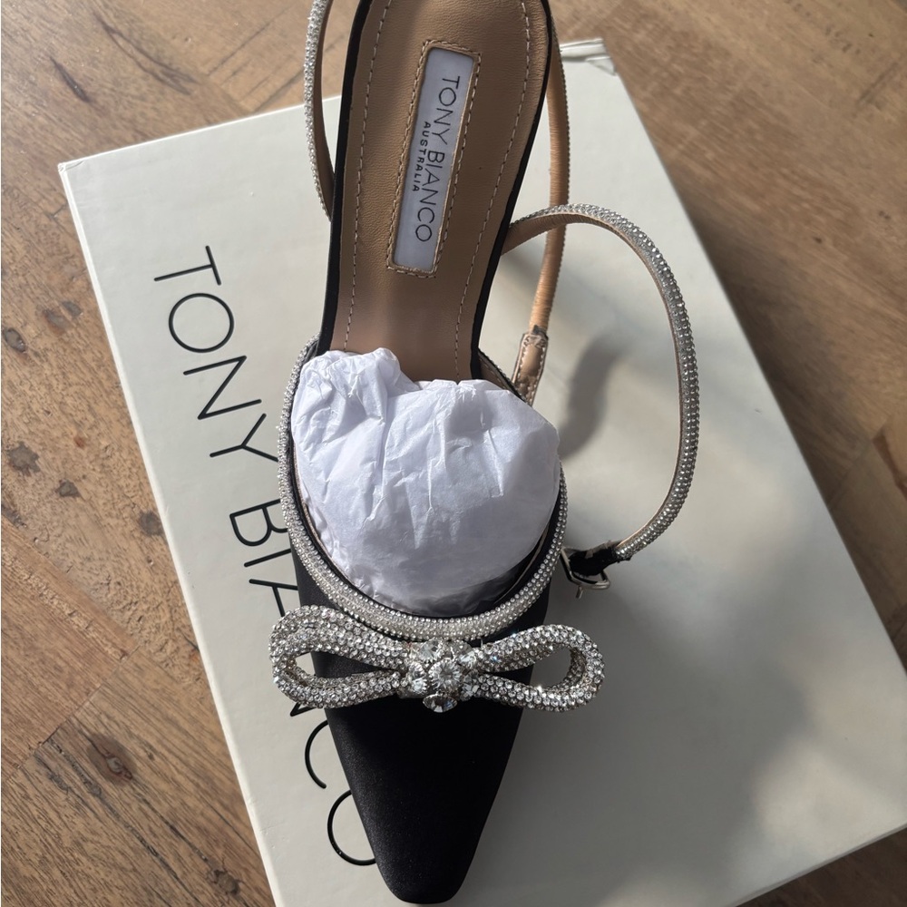 Tony Bianco Black Heels with Crystal Bow